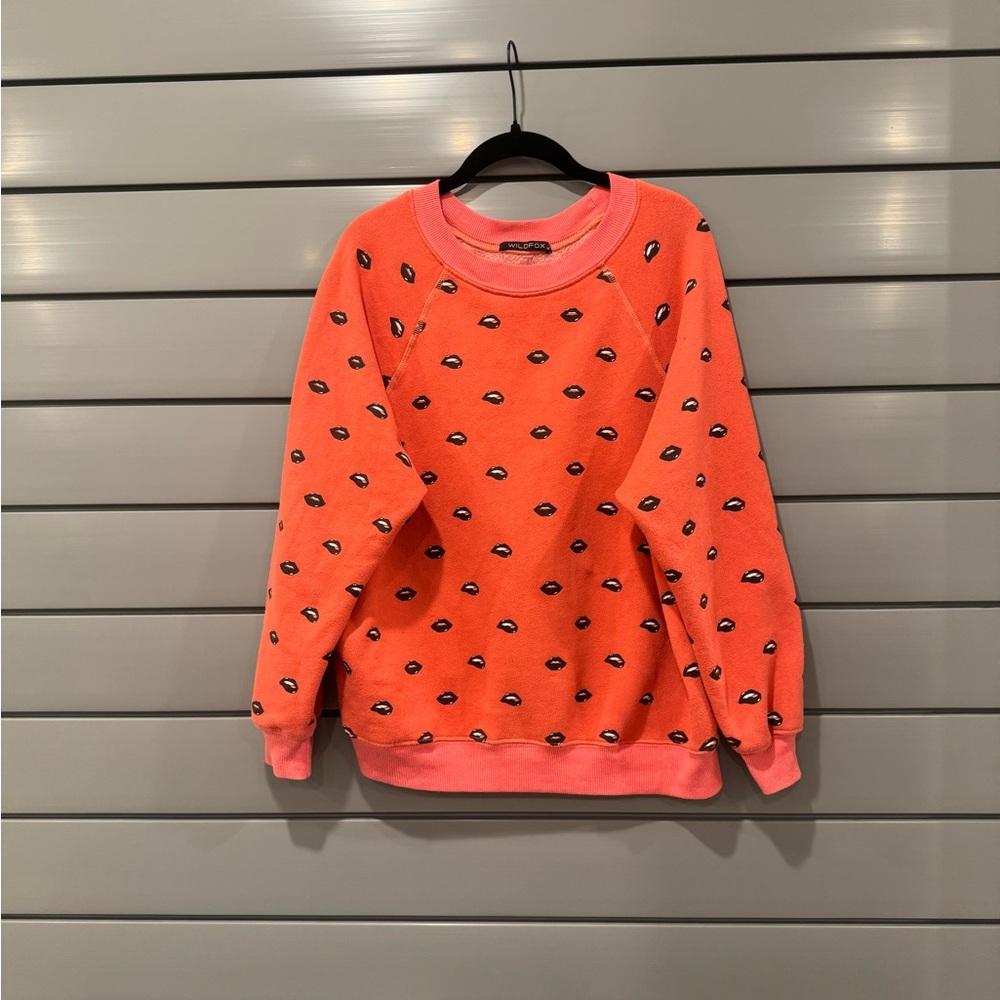 Wildfox Coral Sweatshirt with Black and White Pattern